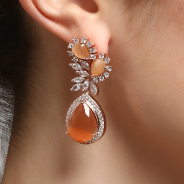 Classsic American Diamond Peach tear drop earrings